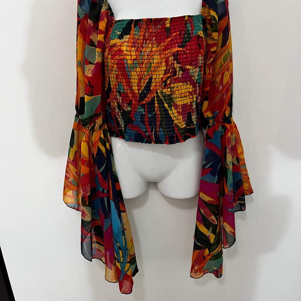 Live 4 Truth Red and Orange Smocked Blouse with Flutter Sleeves